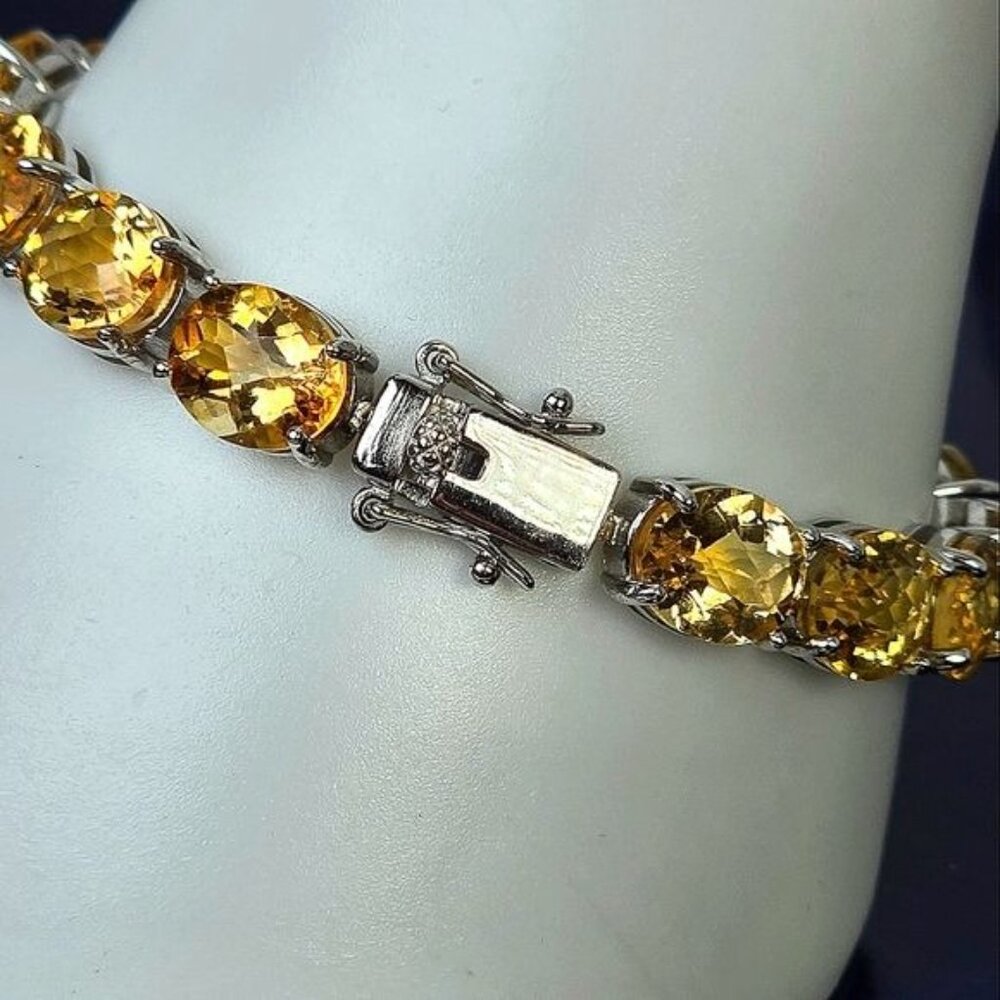 925 Sterling Silver Bracelet 18.5cm with 10x8mm Natural Citrine Gemstone - Picture 7 of 9